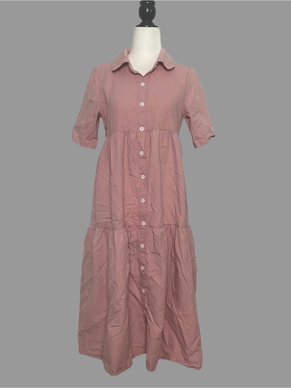 ❤️S❤️Tiered Button-Front Midi Dress in Dusty Rose